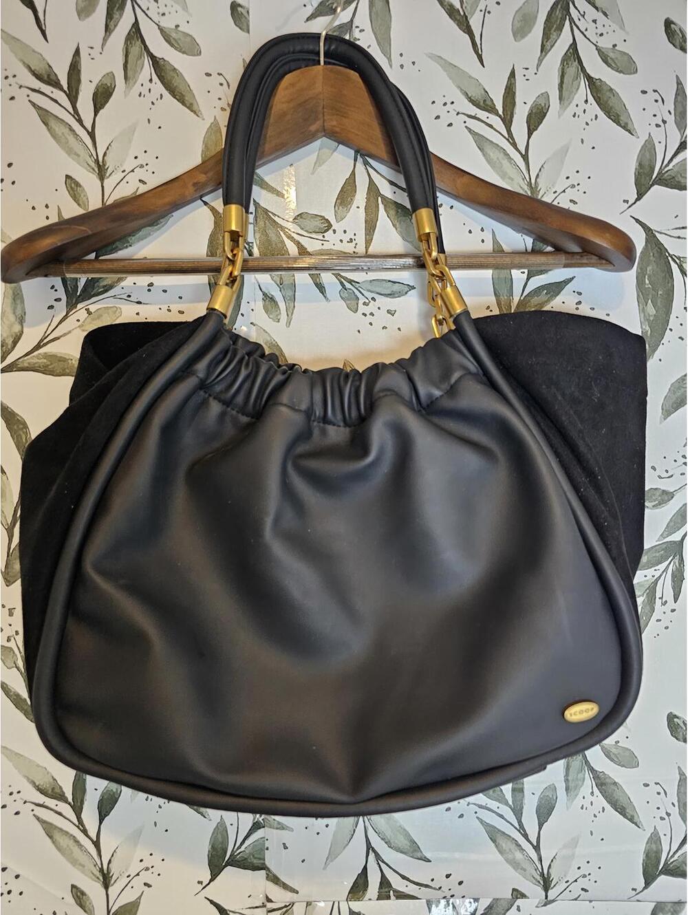 Scoop Purse Black Womens Soft Shoulder Bag with Gold Accents